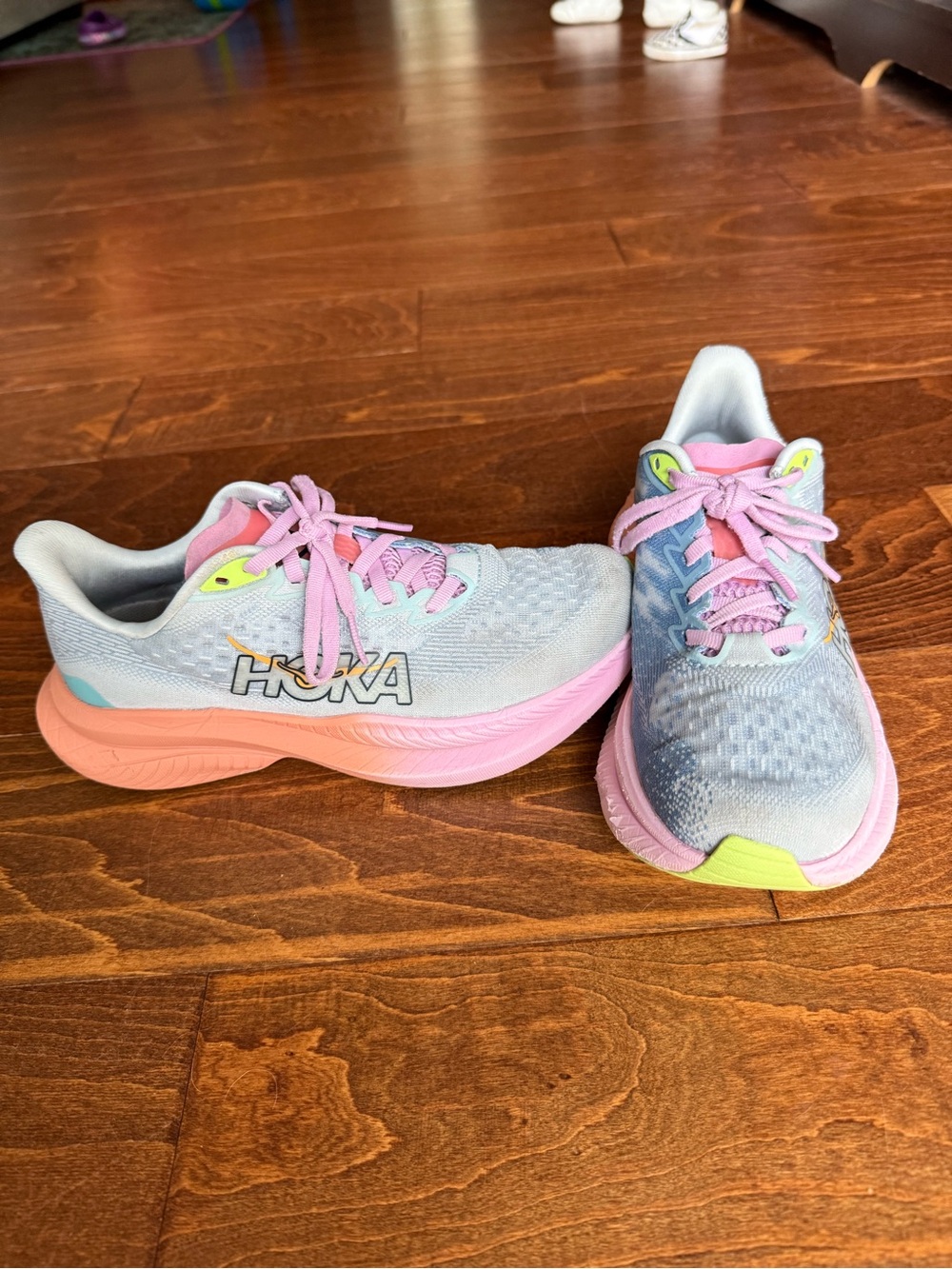 Hoka Women's Pastel Blue and Pink Running Shoes - Picture 2 of 5